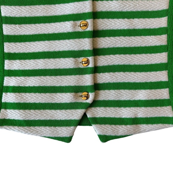 St John Green & White Striped Vest Gold Button Size 12 - Picture 5 of 10